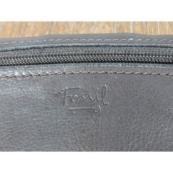 VTG Fossil Leather Wallet Black Gold Patchwork Studded Bi-fold Zip Snap Boho Y2K - Picture 8 of 14